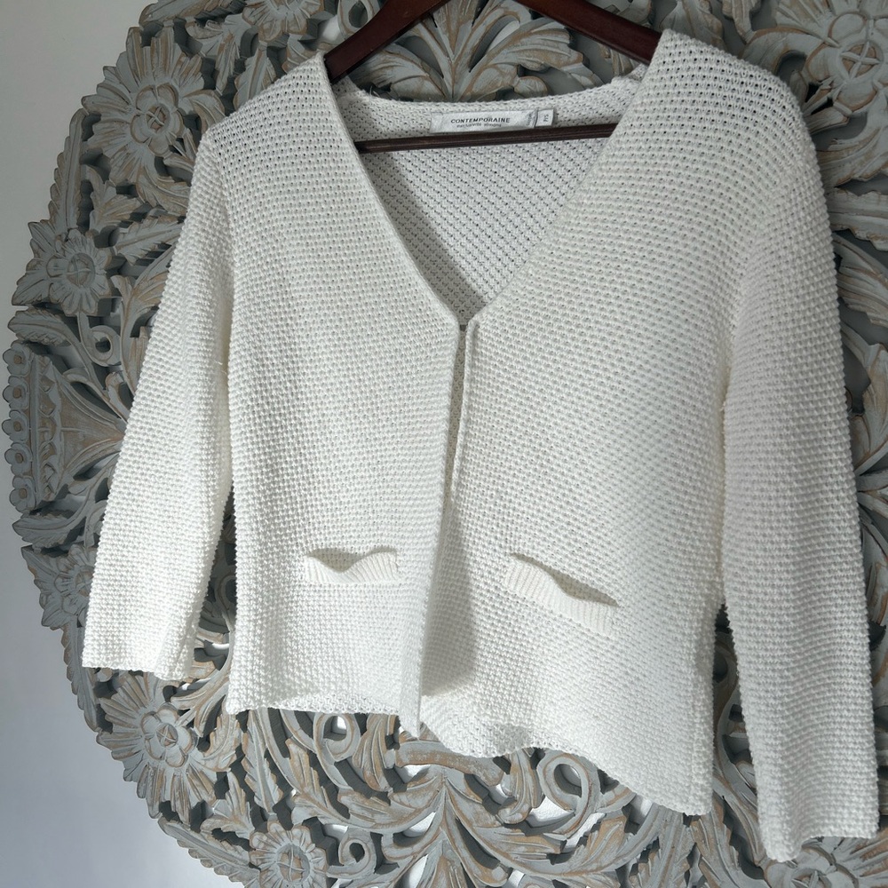 ISO Textured Off-White Cream Cardigan/ Ladylike jacket size small